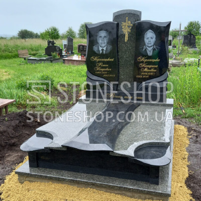 Подвійний пам'ятник з хвилястими квітниками — модель 120