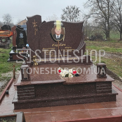 Ексклюзивний подвійний пам'ятник з коричневого граніту — модель 161