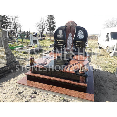 Ексклюзивний подвійний пам'ятник з Богородицею між портретами — модель 185