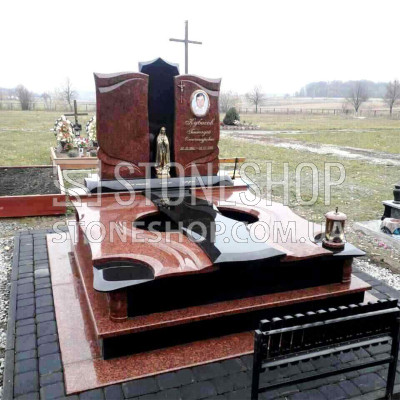 Ексклюзивний подвійний пам'ятник з хрестом і фігуркою Богородиці — модель 197