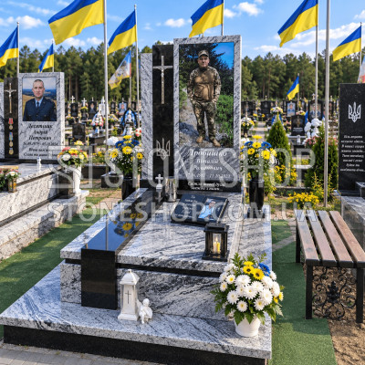 Пам'ятник воїну з кольоровим портретом і тризубом — модель Т-23